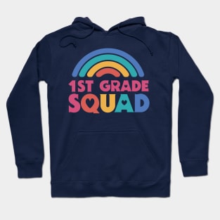 Cute School Teacher 1st Grade Squad with Retro Rainbow and Hearts Hoodie